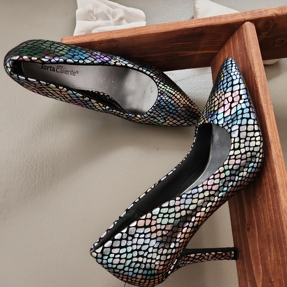 Torta Caliente Shoes - Torta Caliente "Jenna" silver multi fabric snakeskin iridescent stiletto heel